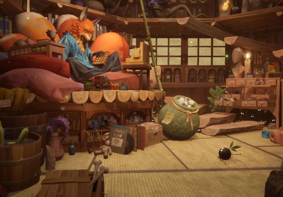3D environment art of a fox’s den, created in Maya, Substance Painter, and Unreal Engine, featuring a fox and eerie details.